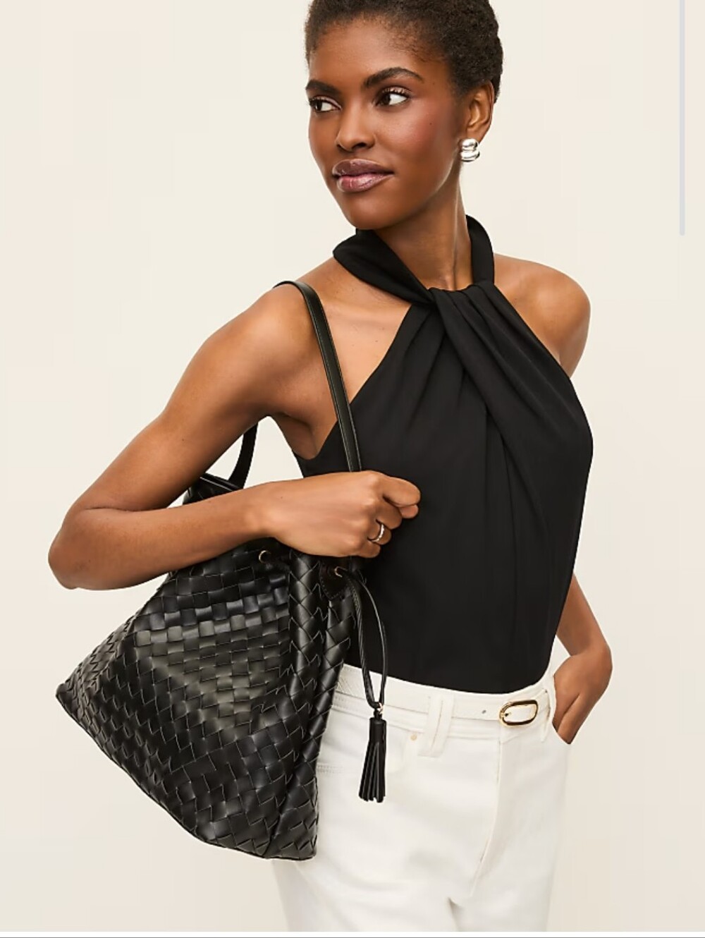 Cinched Tassle Woven Tote